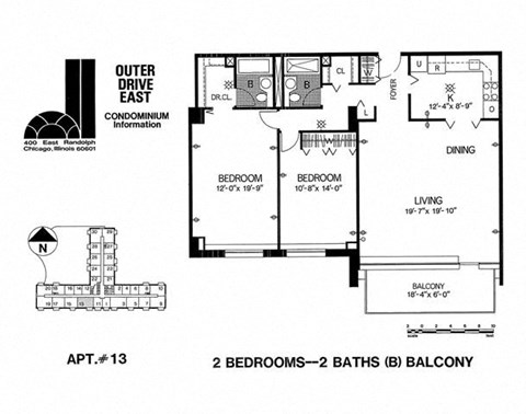 Floor plan for 2 beds, 2 baths